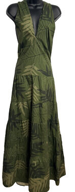 Hawaii's Finest Onaona Cross Neck Maxi Dress Women's 3XL Olive Green Leaf NEW